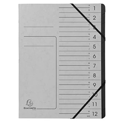 Imagen de Exacompta 541211E Clasificador grapado con gomas (12 compartimentos, interior en cartulina reciclada, tamaño A4, color gris