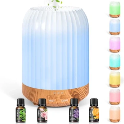 Imagen de BUOAZR 250ML Difusor de Aceites Esenciales,Difusor Aroma Sin BPA, Humidificador Ultrasónico Silencioso, 7 Colores LED y 3 Temporizadores, Apagado Automático, para el Hogar Oficina