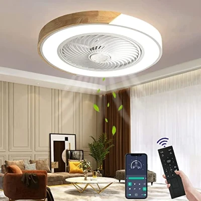 Imagen de Wildcat Ventilador de techo madera con luz LED iluminación, lámpara silenciosa invisible regulable control remoto, temporizador
