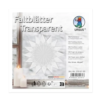 Imagen de Ursus 2506100 Hojas Plegables Blanco, Aprox. 14 x cm, 42 g/m², 100 Hojas, para Plegar Figuras Transparentes Brillantes, de Colores sólidos, Papel, Multicolor, One Size