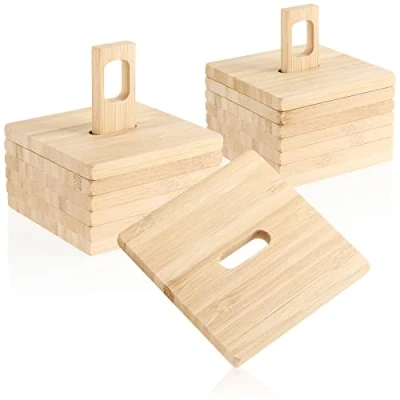 Imagen de com four® Posavasos 12x de bambú Cuadrados Cristal con Soporte y asa para Vasos Proteger la Mesa (12 Piezas)