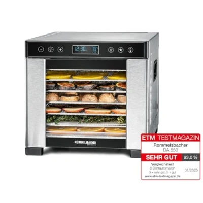 Imagen de ROMMELSBACHER Deshidratador DA 650, superficie de deshidratación, 0,5 m², incluye 7 bandejas deshidratación acero inoxidable, 1 deshidratador, bandeja pantalla LCD,