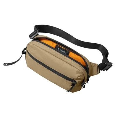 Imagen de tomtoc 1,5L Bolso Bandolera con Protección RFID, Hombres y Mujeres de Pecho, Impermeable Ligero Pequeño Hombro, Cruzada Viaje para Uso Diario al Aire Libre, Caqui/Marrón