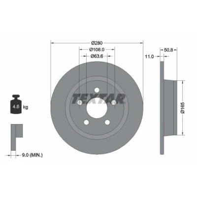 Imagen de TEXTAR 92326403 Disco de freno 280 11 05/05 108 macizo revestido sin perno sujeción rueda, buje rueda
