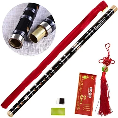 Imagen de Tyuodna Flauta de bambú en La, instrumento musical tradicional chino hecho a mano con membrana suelta, pegamento y protector (negro)