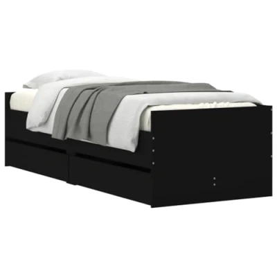 Imagen de vidaXL Estructura de Cama con Cajones, Somier Listones Almacenaje, Armazón Base Cama, Mueble para Dormitorio, Negro 90x200 cm