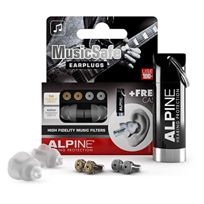 Imagen de Alpine MusicSafe Tapones para los oídos músicos Mejora tu experiencia musical con dos filtros intercambiables Protección auditiva Hipoalergénico reutilizables Transparente