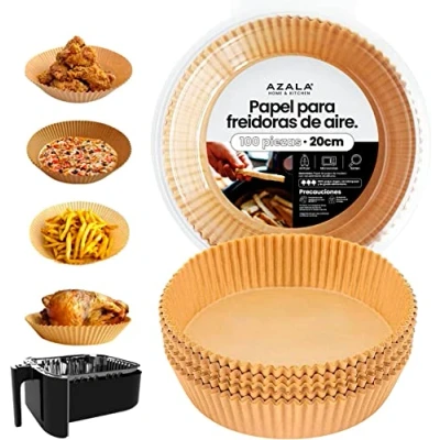 Imagen de Papel para Freidora de Aire, Azala100 Piezas Horno Aire Redondo, Pergamino Antiadherente Desechable sin perforar Hornear Asar y Microondas Sartén(20cm)