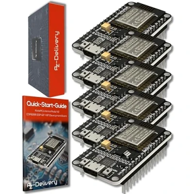 Imagen de AZDelivery 5 pcs ESP8266 ESP 12F NodeMCU Amica V2, Modulo WiFi IoT con CP2102, Placa de Desarrollo Compatible Arduino E Book Incluido!