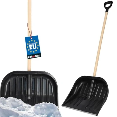 Imagen de KOTARBAU® Pala de Nieve, con Mango Madera, Anilla, quitanieves en D, Negra, 48cm Ancho, plástico Resistente Borde Aluminio, Palas Nieve