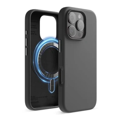Imagen de elago Funda Magnética Silicona Compatible con para iPhone 16 Pro 6.3 Pulgadas Todos los Accesorios MagSafe Imanes Integrados, de Agarre Suave (Negro)
