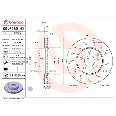 Imagen de BREMBO Disco de freno MERCEDES BENZ: Clase C Sedán, E Coupé 295mm 28mm 5 perforado/ventil. int. revestido 09.B280.4X 2044210712