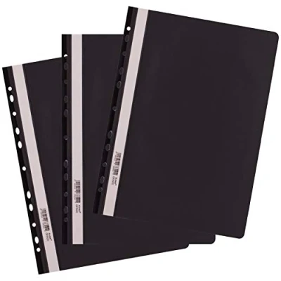 Imagen de D.RECT 25 unidades, carpeta A4 con perforación de plástico tapa frontal transparente, rápida lámina polipropileno, perforada, color negro