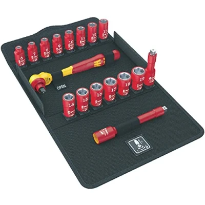 Imagen de Wera 05004970001 8100 SB VDE 1 Juego de carraca Zyklop, aislado, con palanca conmutación, arrastre 3/8&quot;, métrico, 17 piezas