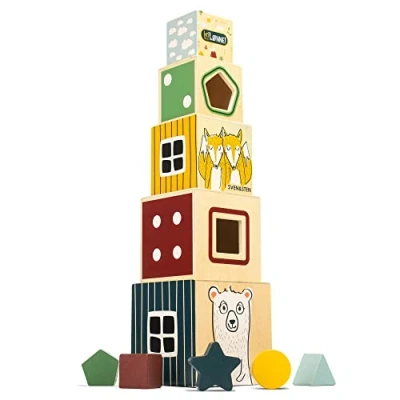 Imagen de HEJ LØNNE! Torre de Madera para Apilar a Partir 1 Año Cubos Apilables Motricidad y Comprensión numérica Apilable Juguete Niño un