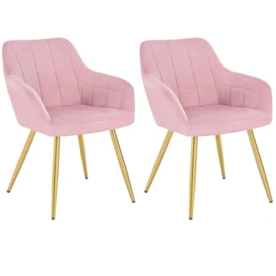 Imagen de WOLTU 2 x Sillas de Comedor Nordicas Estilo Vintage Juego 2, Silla Cocina Tapizada con Reposabrazos Tapizadas Terciopelo, Estructura Metal, Rosa BH232rs
