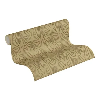 Imagen de Papel pintado Art Deco New Walls 50&#039;s Glam A.S. Création tejido no 10.05 m x 0.53 Oro Beige Marrón Fabricado en Alemania 374272 37427 2