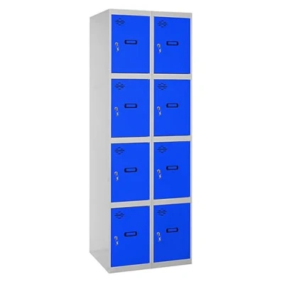 Imagen de Simon Rack Taquillas Vestuario Metálicas, 2 Módulos 8 Puertas, Incluye Llave, 1800x600x500 mm, Gris/Azul Simonlocker