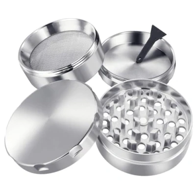Imagen de iLC Grinder Especias, Tabaco, &amp; Hierbas Metálico con Polen Colector 2&quot; Hecho de Duradero Aleación Zinc 4 Piezas Dientes en Forma Diamante (Plata)