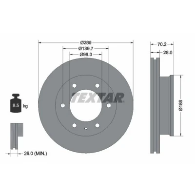 Imagen de TEXTAR 92223000 Disco de freno 289 28 06/07 139,7 ventilación interna sin cojinete rueda, perno sujeción buje rueda