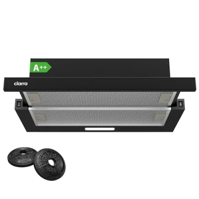 Imagen de CIARRA CBCB6906D Campana Extractora Telescópica Cocina 60 cm 370 m3 / h 2 Niveles Iluminación LED Filtro de Carbón Negro