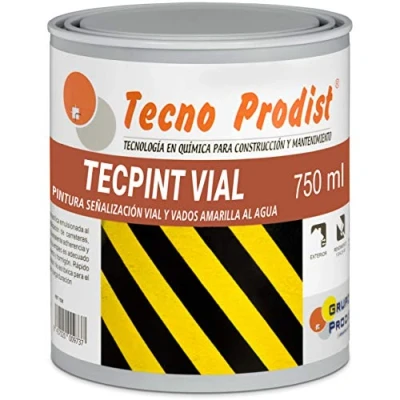 Imagen de Tecno Prodist TECPINT VIAL Pintura al agua, para señalización vial, especial vados, secado rápido, no tóxica (750 ml Amarillo)