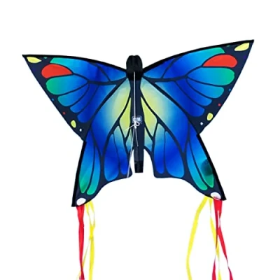 Imagen de CIM Cometa de Mariposa Butterfly Blue una Sola línea para niños Mayores 3 años 58 x 40 cm Incl. 20 m Hilo con Tiras 195 en la Cola Arco