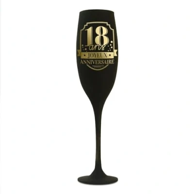 Imagen de Copa para champán, diseño de 18 cumpleaños, color negro, efecto oro