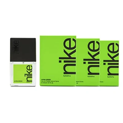 Imagen de NIKE Ultra Green, Colonia Hombre, Pack de 3 x 30 ml, Formato Viaje en Spray, Perfume Eau Toilette Natural y Masculina. Aroma Amaderado Oriental, Fragancia Fresca, Poderosa Duradera