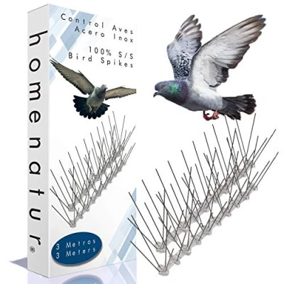 Imagen de HOMENATUR Pinchos Antipalomas Acero Inoxidable 3 Metros 12 Hileras 25 cm Puas Repelentes Aves Ahuyentador Palomas Espanta Pajaros Exterior Control Plagas