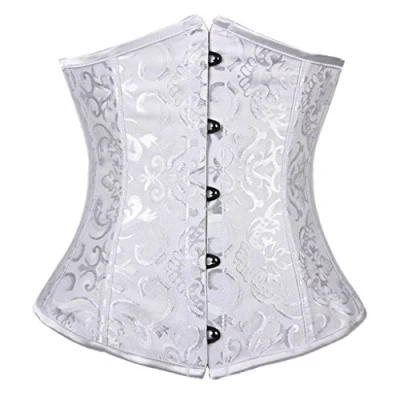 Imagen de Everbellus Mujeres 24 Espiral Acero Deshuesado Corsé de Underbust Satinado cintura Capacitación Brocade (Blanco, XL/EU 40: Tamaño la 74 78CM)