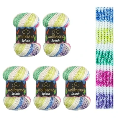 Imagen de Wollbiene Splash Batik 7010 5 ovillos de 100 g, 500 con degradado color, antipilling, multicolor, multicolor