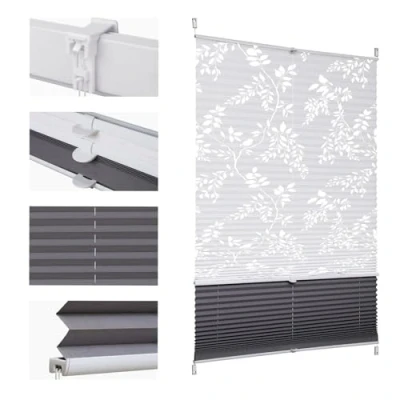 Imagen de Sekey Plissee DoppelPlissee Day+Night dunkung ohne Bohren verspannt Lichtschutz Klemmfix Lichtdurchlässig Ausbrenner Muster 100x120cm Druck &amp; Grau