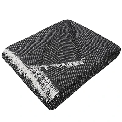 Imagen de MERCURY TEXTIL Colcha Multiusos Sofa,Manta Foulard,Plaid para Cama,Cubresofa Cubrecama,jarapas,Comoda Practica y Suave. Poliester Algodón (230 x 260cm, Espiga Negro Blanco)