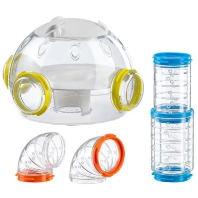 Imagen de Ferplast Hamster Tube Set, Cage Accessory, Total 4 Pieces, Includes Housing Module for Hamsters Home, Transparent Tunnels Ventilation Holes, Curves and Fittings, Kit Lab Toys