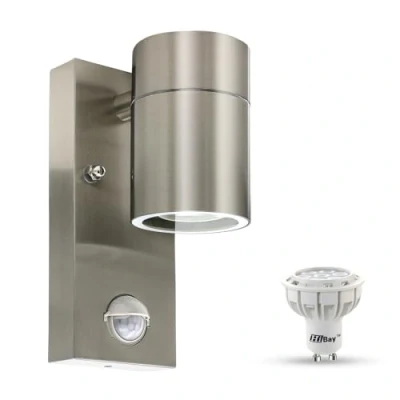 Imagen de HiBay Aplique Pared Exterior/Interior LED con Sensor de Movimiento,1x7W GU10 IP44 Blanco Fría,Lámpara Moderno Acero Inoxidable Incluye 1 Focos
