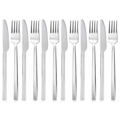 Imagen de QUCHER Juego de cubiertos acero inoxidable 12 piezas, pulido, apto para lavavajillas, resistente a la corrosión, ideal cenas diarias, fiestas, cenas, restaurantes, bodas, camping, fiestas