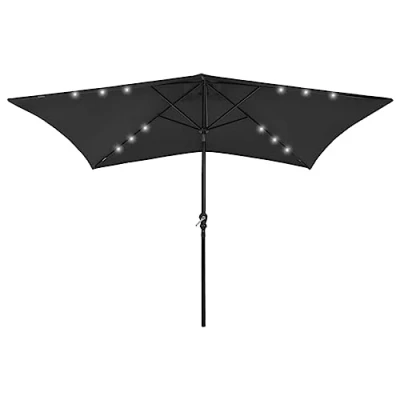 Imagen de vidaXL Sombrilla con LED y Poste Parasol Exterior Patio Terraza Protección contra Rayos Ultravioleta Playa Piscina Toldo de Acero Negro 2x3 m
