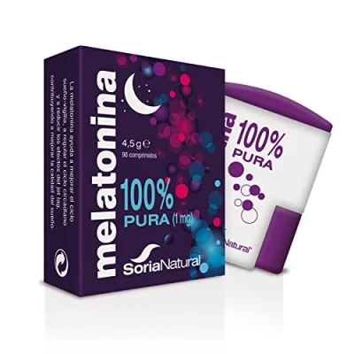 Imagen de Soria Natural Melatonina Pura 1mg Complemento alimenticio Sueño Comprimidos para Dormir Profundamente, Insomnio, JetLag, antioxidante