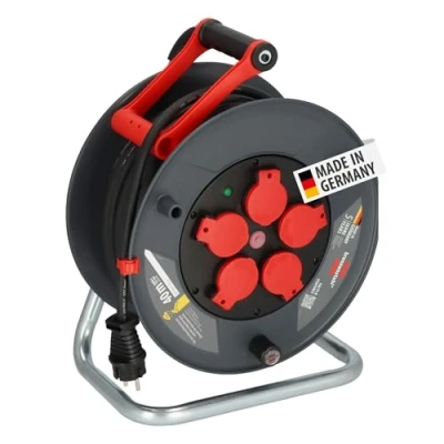 Imagen de Brennenstuhl Carrete de cable profesional 320 KU 4200 (cable 40 m en negro, fabricado plástico especial, para uso obras construcción y permanente exteriores, Alemania)