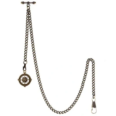 Imagen de TREEWETO Albert Reloj de bolsillo para hombre, 2 ganchos con colgante brújula antigua, barra en T, marrón, Antiguo