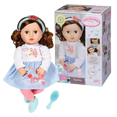 Imagen de Baby Annabell Sophia (Morena) 707234 Muñeca de Tela súper Suave 43 cm con Vestido, Mallas y Zapatos Incluye Diadema Cepillo Lavable a Mano Edad: 2+ años