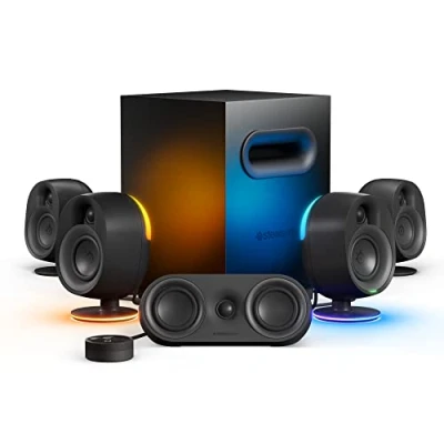 Imagen de SteelSeries Arena 9 altavoces gaming 5.1 Sonido envolvente USB traseros inalámbricos Diseño de 2 vías Subwoofer Iluminación RGB reactiva USB, Bluetooth