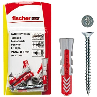 Imagen de Fischer 537629 tacos con tornillo fixtainer, Gris/Rojo, 8 x 40 mm, juego de piezas