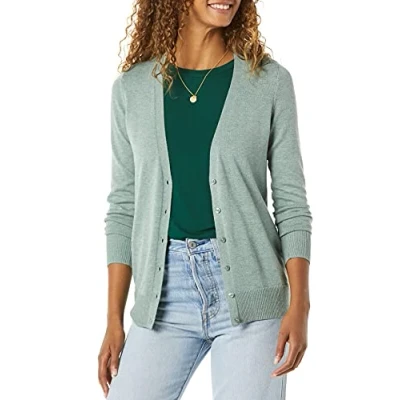 Imagen de Amazon Essentials Jersey Ligero con Cuello de Pico (Disponible en Tallas Grandes) Mujer, Verde Salvia Mezcla, S