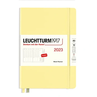 Imagen de LEUCHTTURM1917 365988 Agenda semanal tamaño mediano (A5) 2023, 12 meses, vainilla, inglés