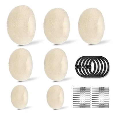 Imagen de Donut de Pelo, 7pcs Accesorios Peinado Kit,con 20pcs U clip y 10pcs Cuerda Cabeza,para Mujeres Niñas, para Hacer Moños(Golden)