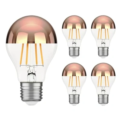 Imagen de ledscom.de 5 piezas bombilla LED E27, A60, blanco cálido (2600 K), 7,5 W, 839lm, espejo de cabeza (oro rosa)