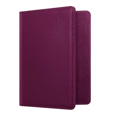 Imagen de Fintie Funda de Pasaporte Cartera con Bloqueo RFID para Pasaporte, Tarjeta Crédito, Tarjetas Visita, Pases Embarque, Médica Morado