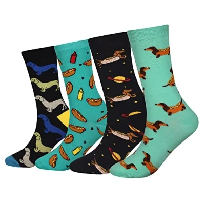 Imagen de Cansok calcetines de perro salchicha Pancho becerro la tripulación novedad hombre 4 pares